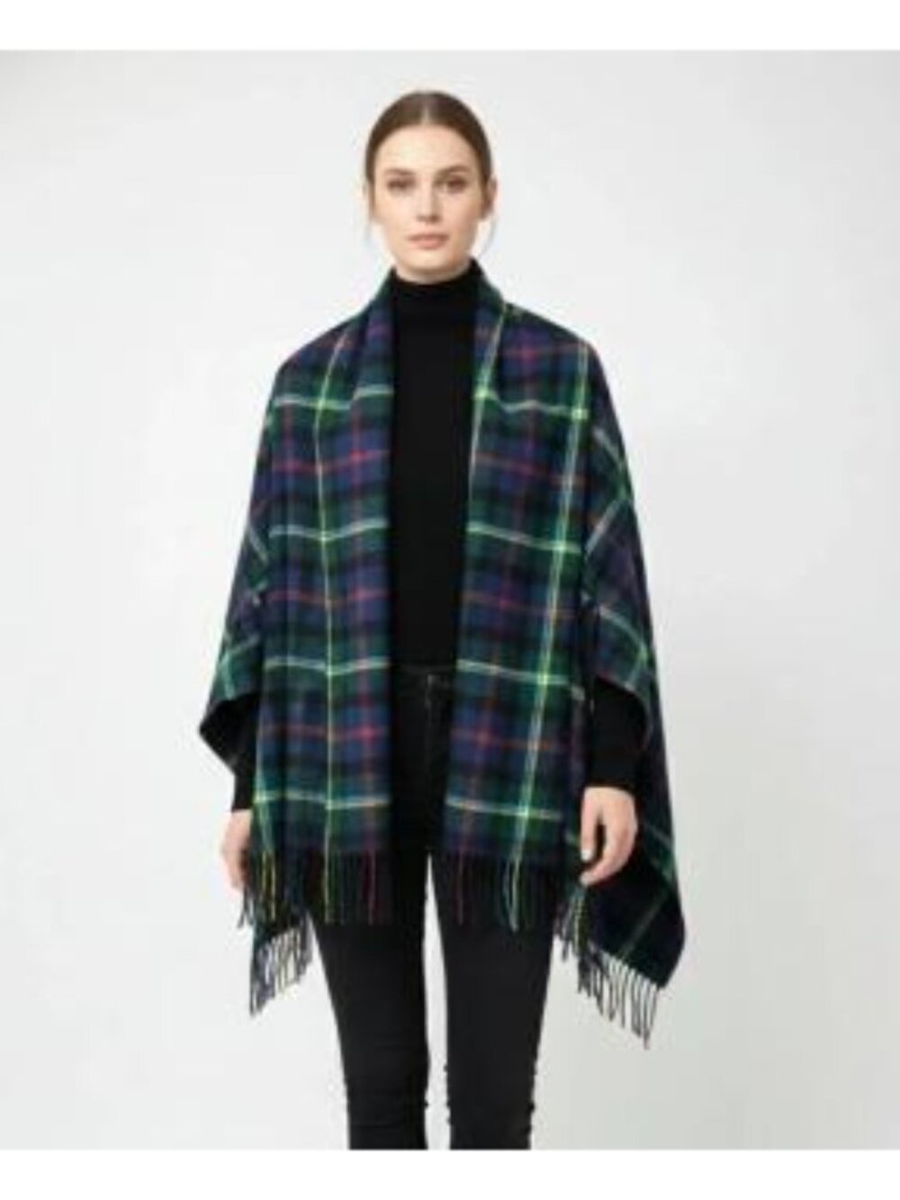 Lot of 2 NWT J. Crew Cape Scarf Green Navy Plaid / Black Cream Houndstooth Wool